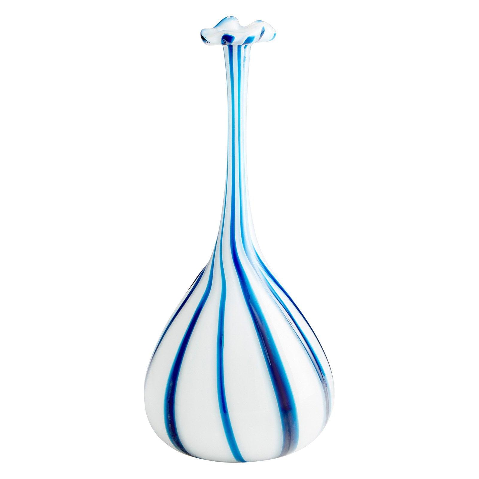 Blue and White Striped Glass Table Vase