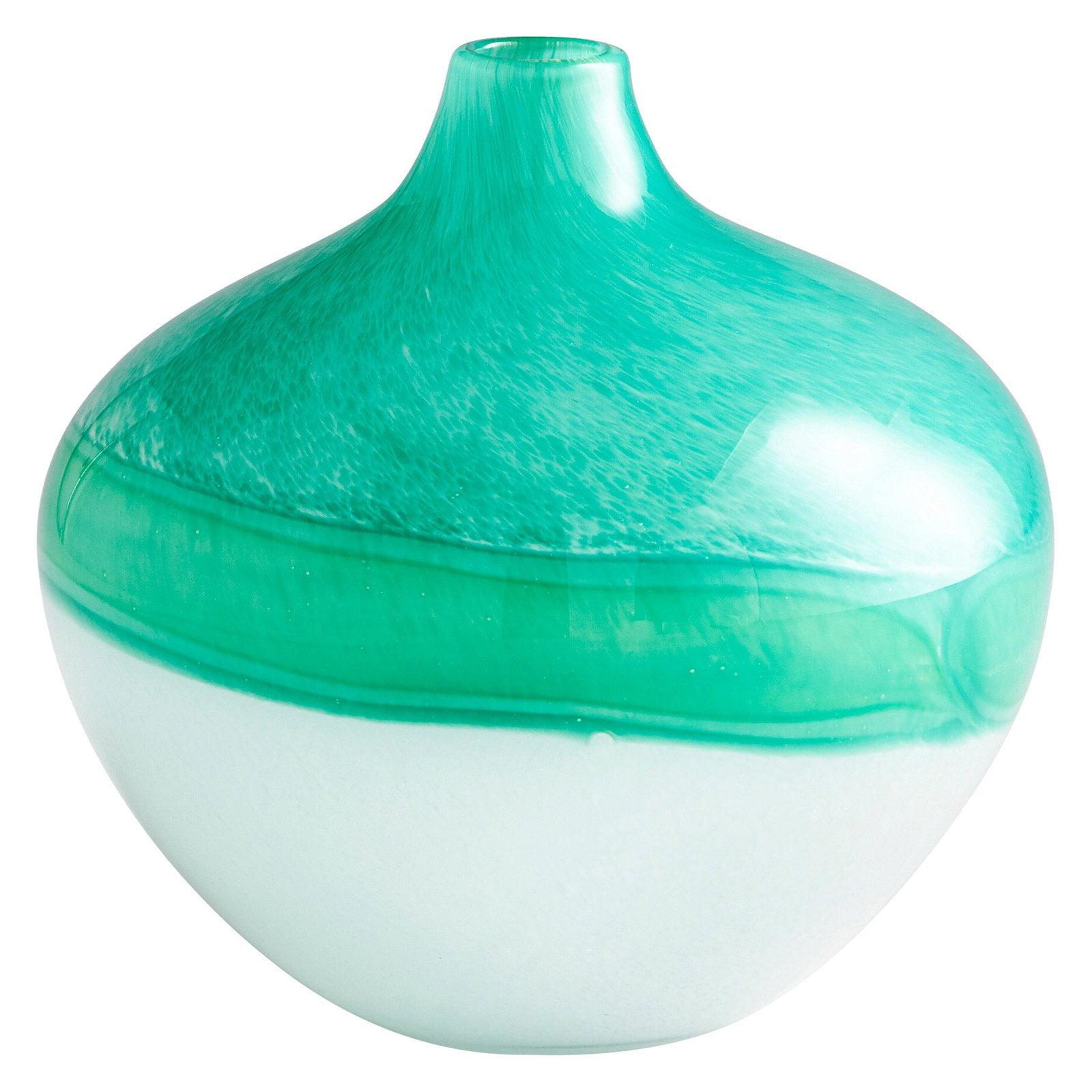 Turquoise and White Iced Marble Glass Bud Vase