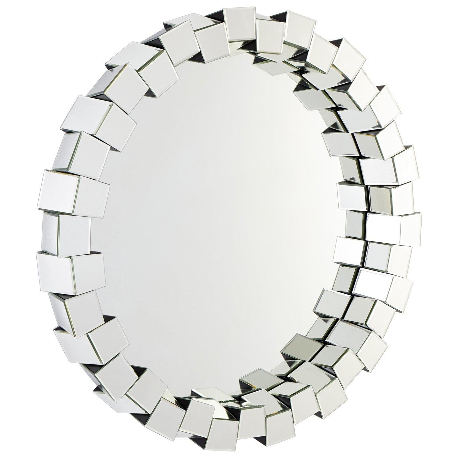 Contemporary Round Silver Wood Mirror with Mirrored Cubes