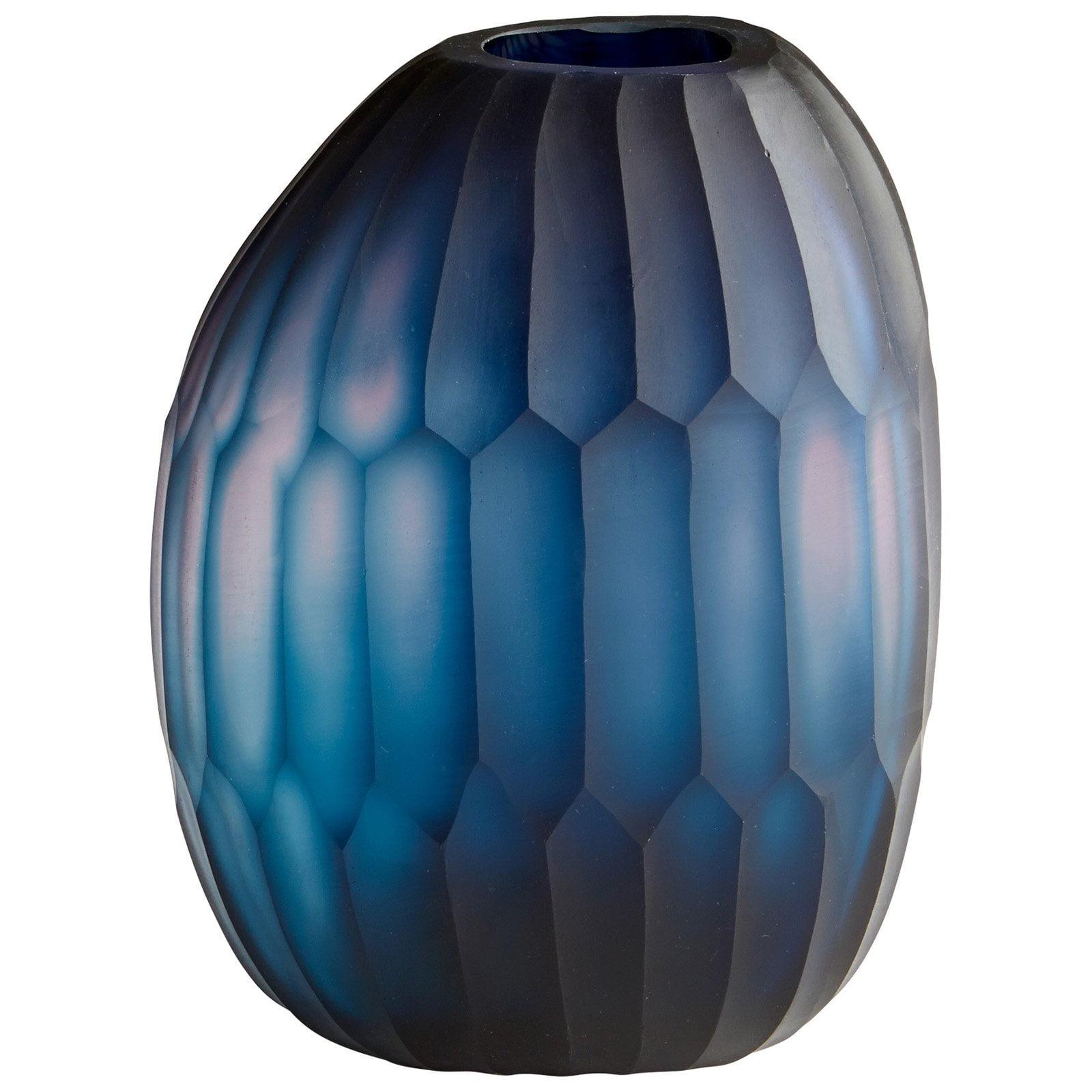 Contemporary Matte Blue Glass Bouquet Vase 10.25"