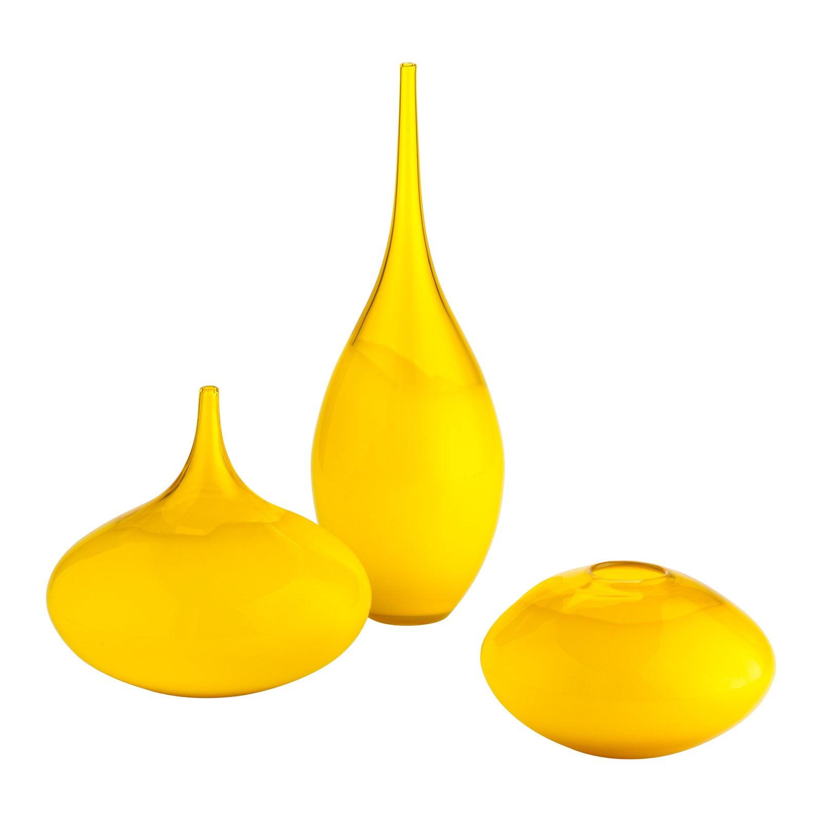 Yellow Glass Bowl-Shaped Mid-Century Modern Vase