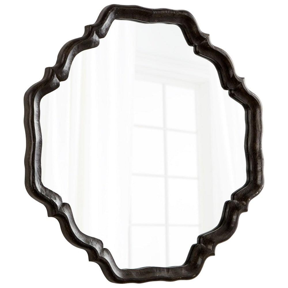 Antique Brown Wood Medallion Framed Mirror, 36.5"