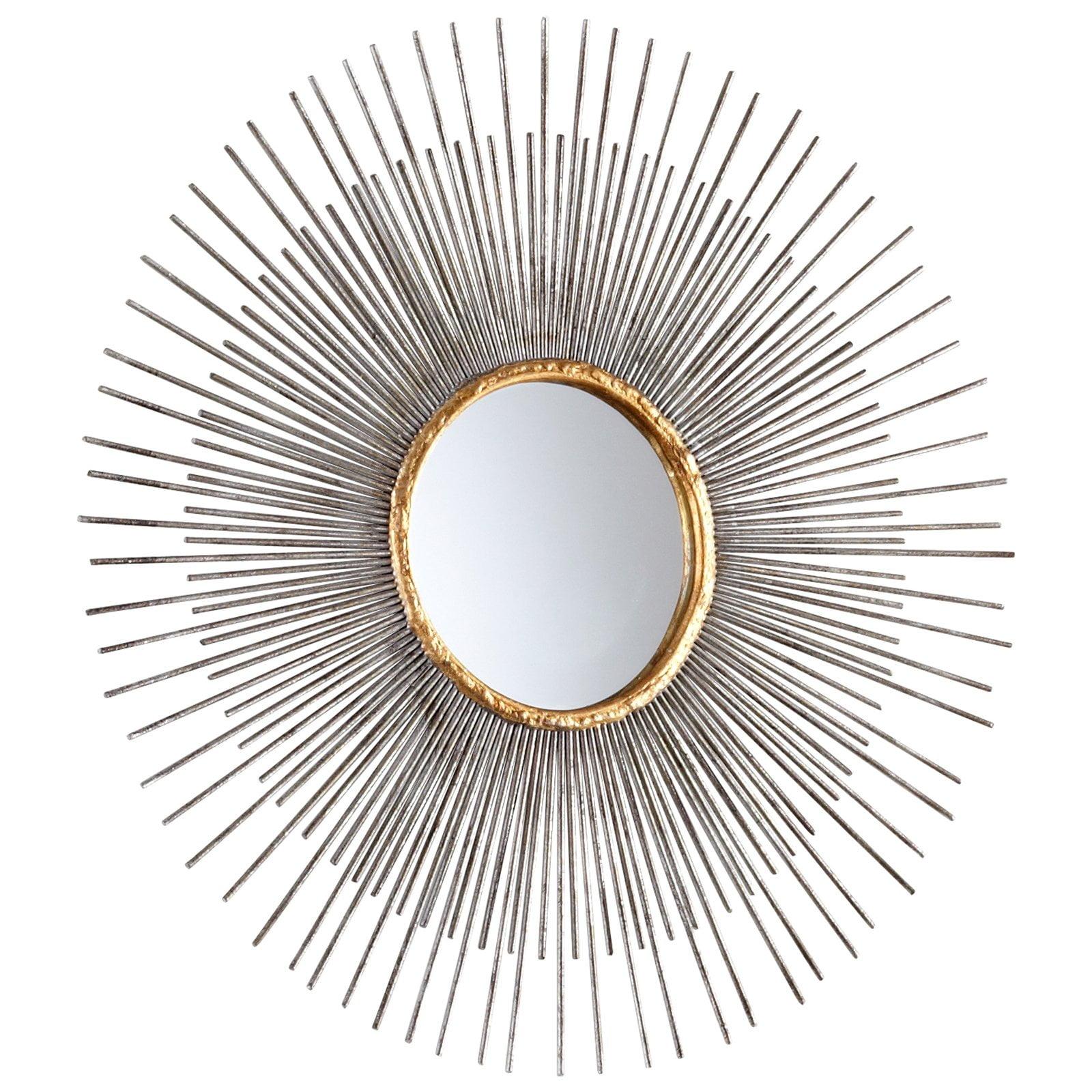 36" Silver and Gold Sunburst Round Wall Mirror