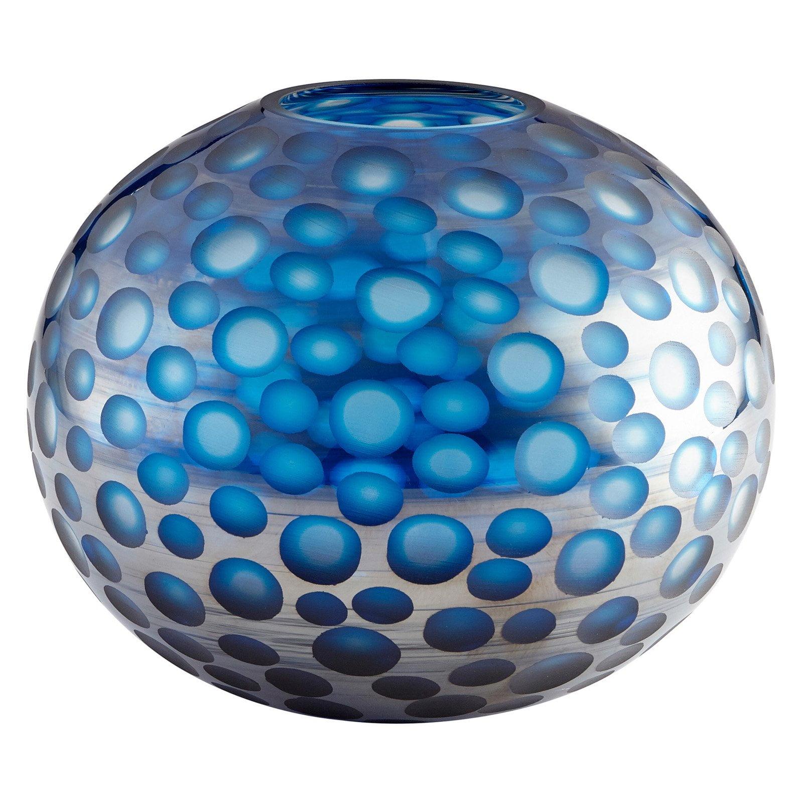 Large Blue Polka-Dotted Round Glass Vase