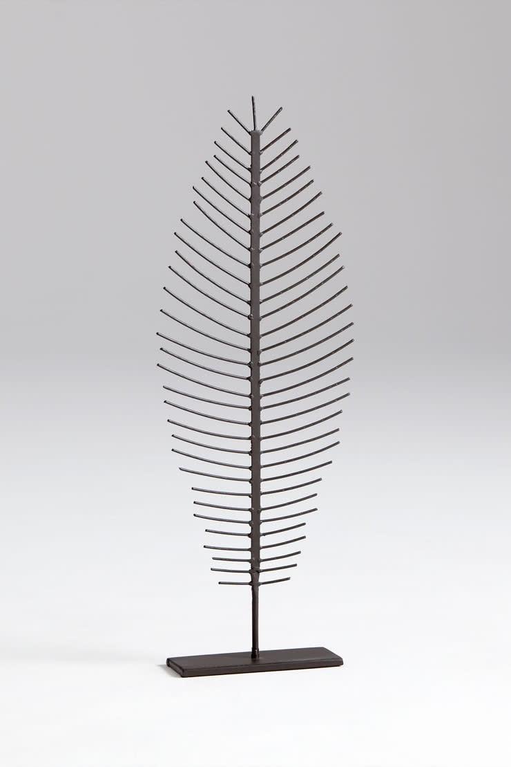 Modern Gray Metal Leaf Sculpture on Stand, 28.25"