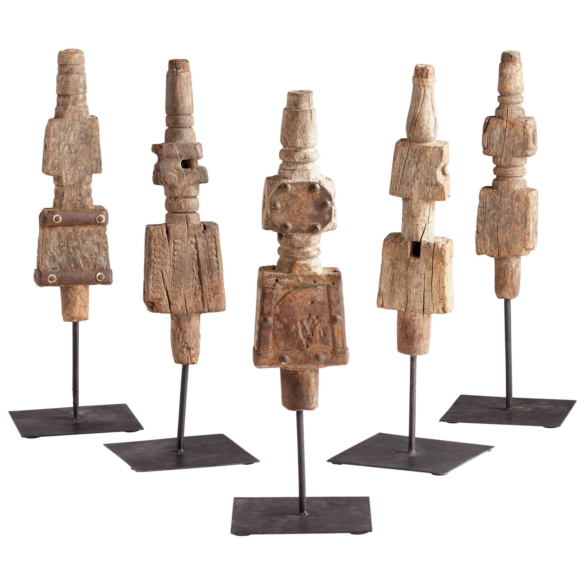 Rustic Brown Wood Totem Sculpture 5"x16"