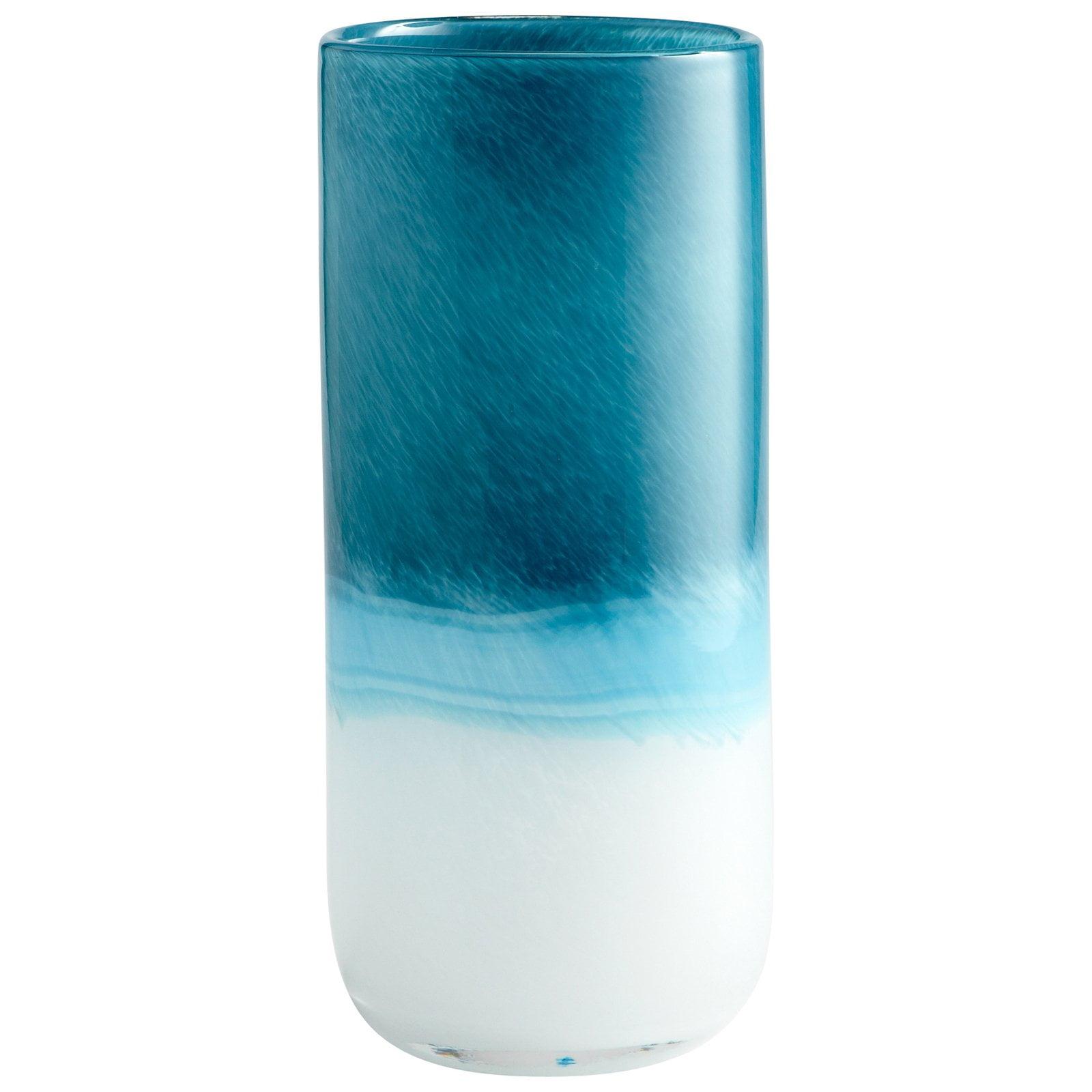 Turquoise Glass Cylinder Vase with Gentle Curve