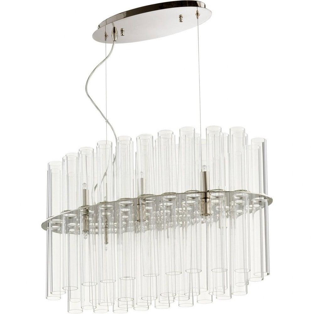 Elegant Beaker 12-Light 23.25" Polished Nickel Pendant with Clear Glass Tubes