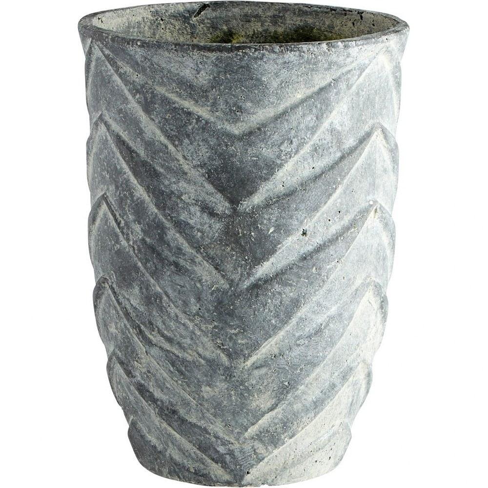 Pewter Gray Ceramic Chevron Pattern Planter, 15"