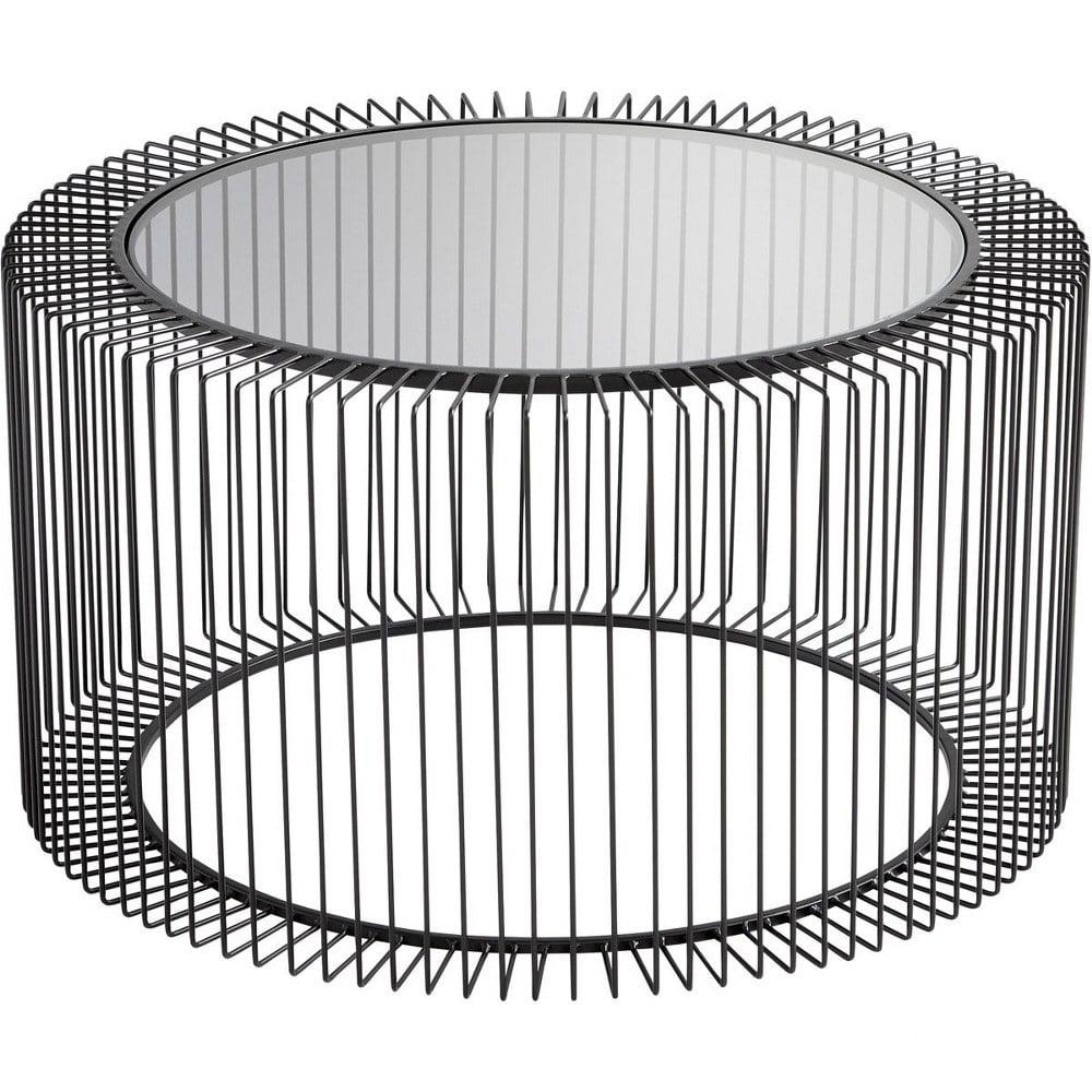 Round Black Metal and Glass Coffee Table with Storage