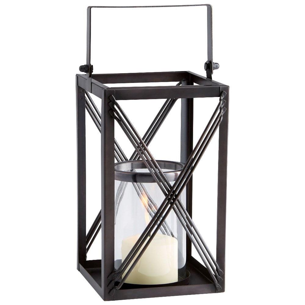 Contemporary Gold Iron & Glass Candle Lantern, 14.25" High