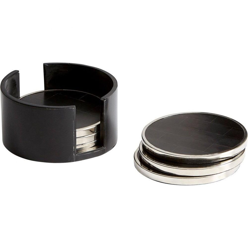 Jameson Black and Silver Wood Brass Coaster Set