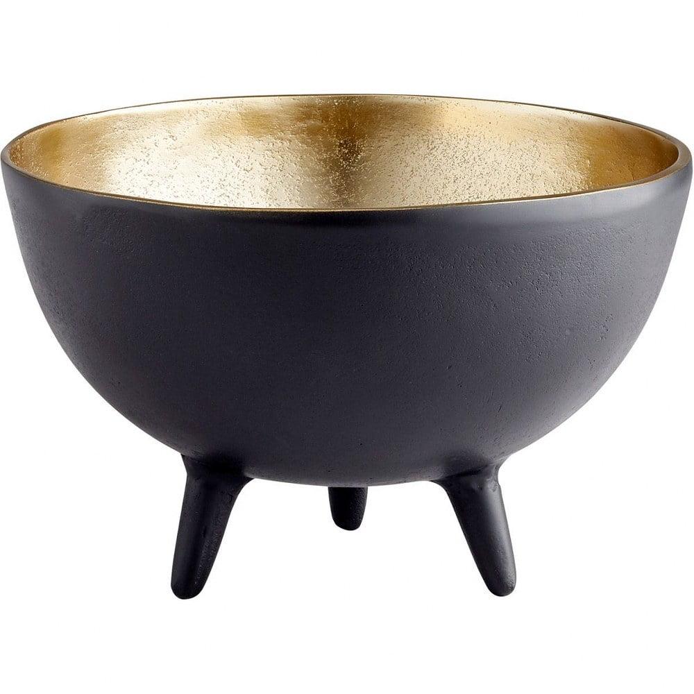 Inca Matte Black and Gold Aluminum Footed Bowl 11.5"