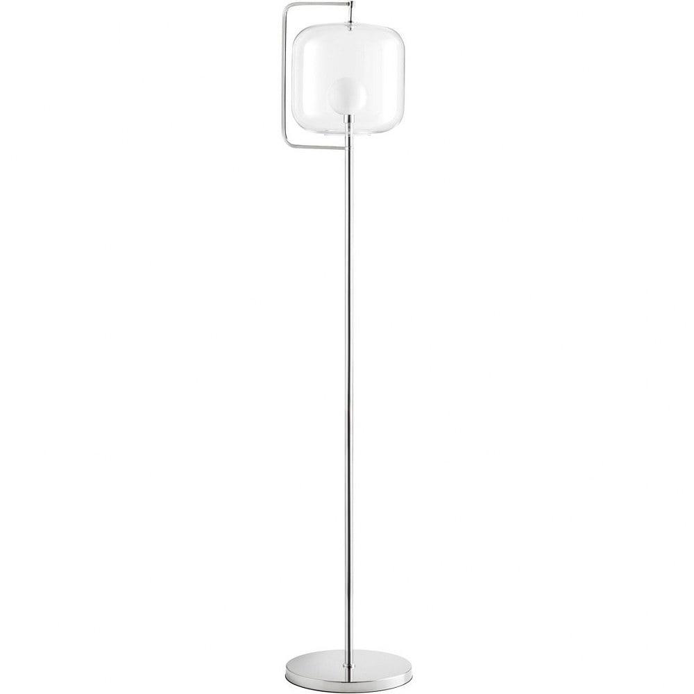 Polished Nickel 62" Modern Floor Lamp with Glass Shade