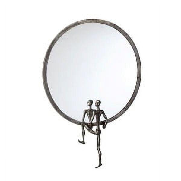 Contemporary Bronze Round Mirror with Abstract Male Form, 18"W x 24.5"H