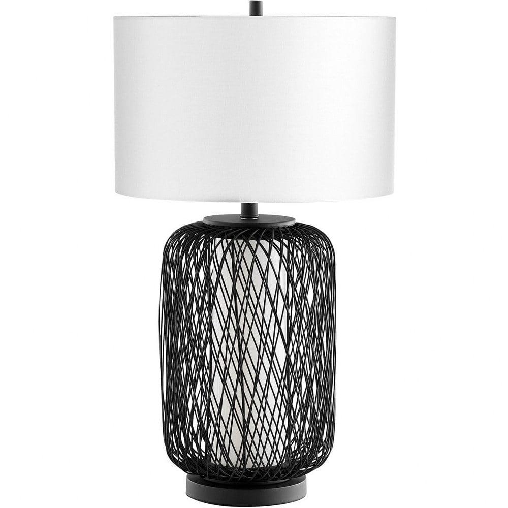 Nexus Pewter 2-Light Table Lamp with Linen Shade and Bamboo Frame