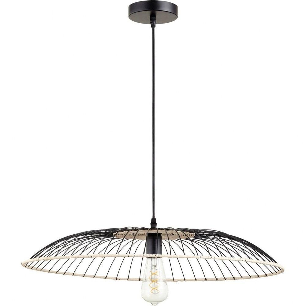 Parasol Matte Black Iron & Rattan 23.75" Pendant Light