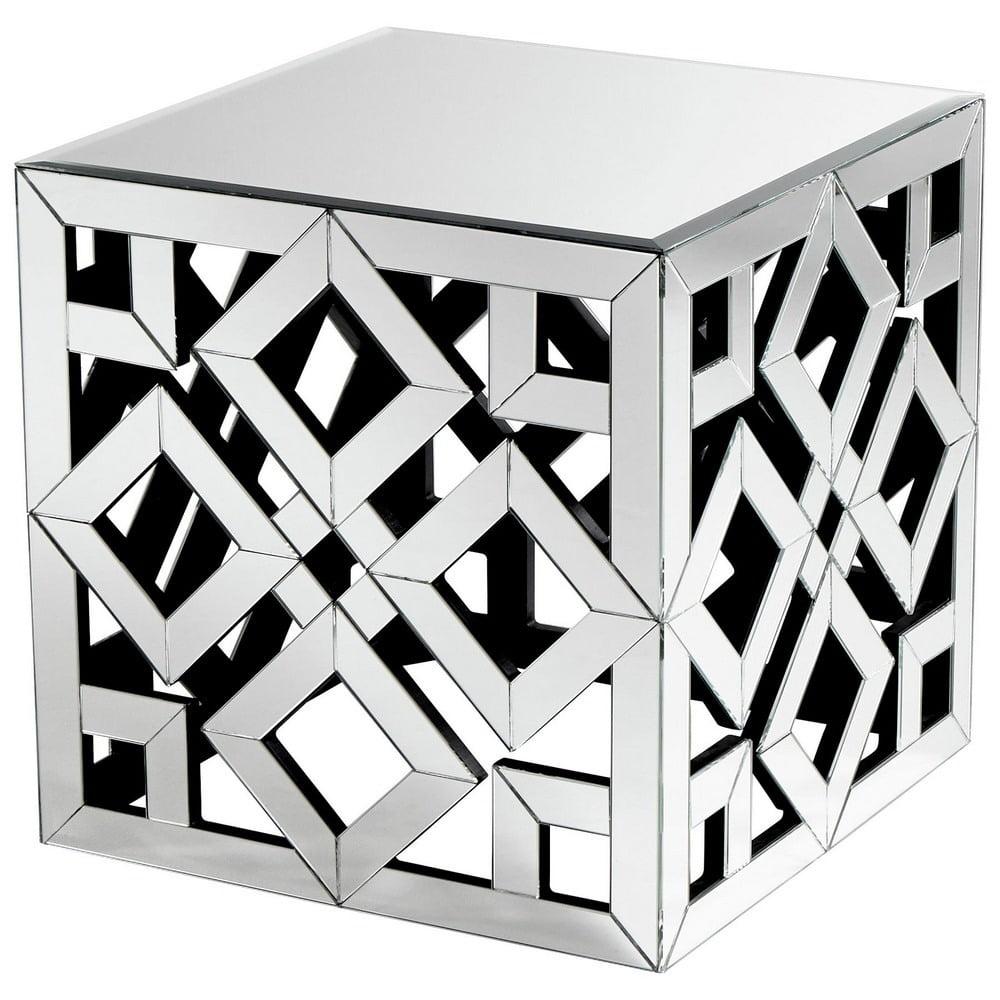 Contemporary Gemma Square Mirrored Side Table in Silver