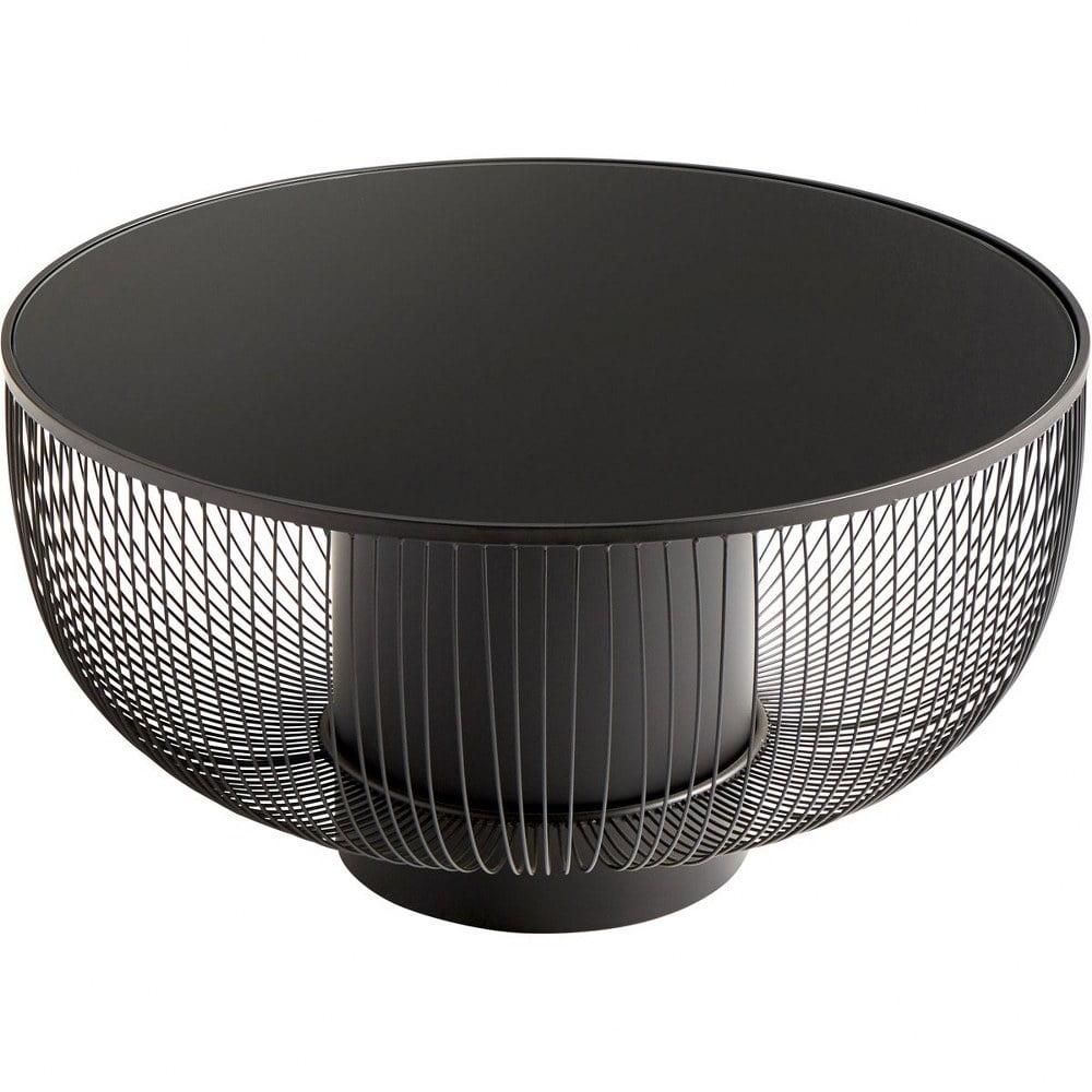 Round Black Metal and Glass Outdoor Coffee Table with Storage