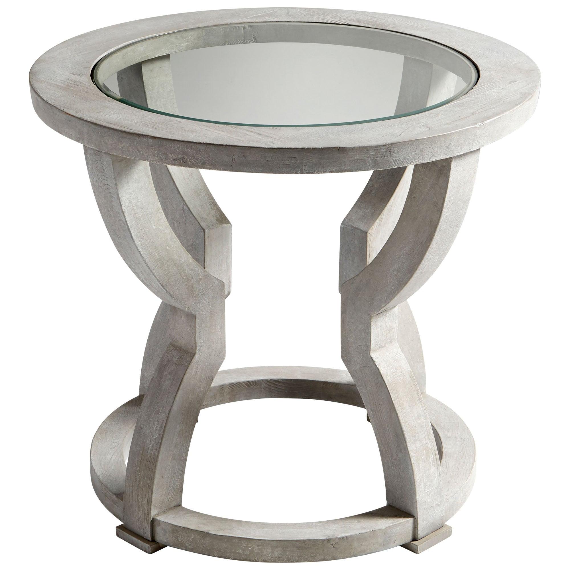 Sleek Modern 37'' Silver Wood & Glass Round Occasional Table