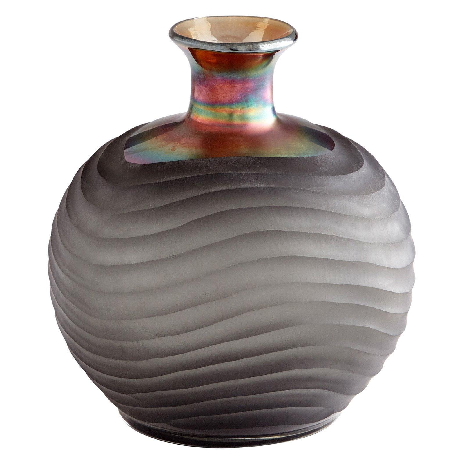 Gray Iridescent Glass Bud Vase with Wavy Texture