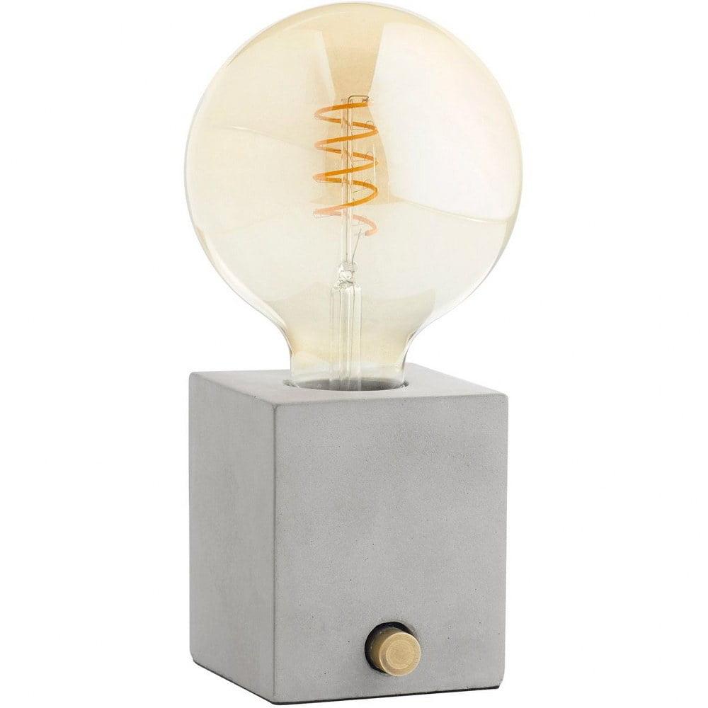 Gray Concrete Cube Industrial Table Lamp with Brass Knob