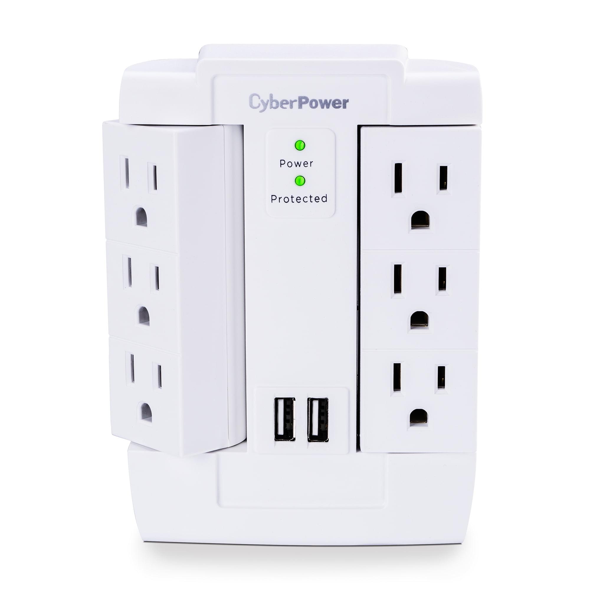 White 6-Outlet Swivel Surge Protector with USB Ports