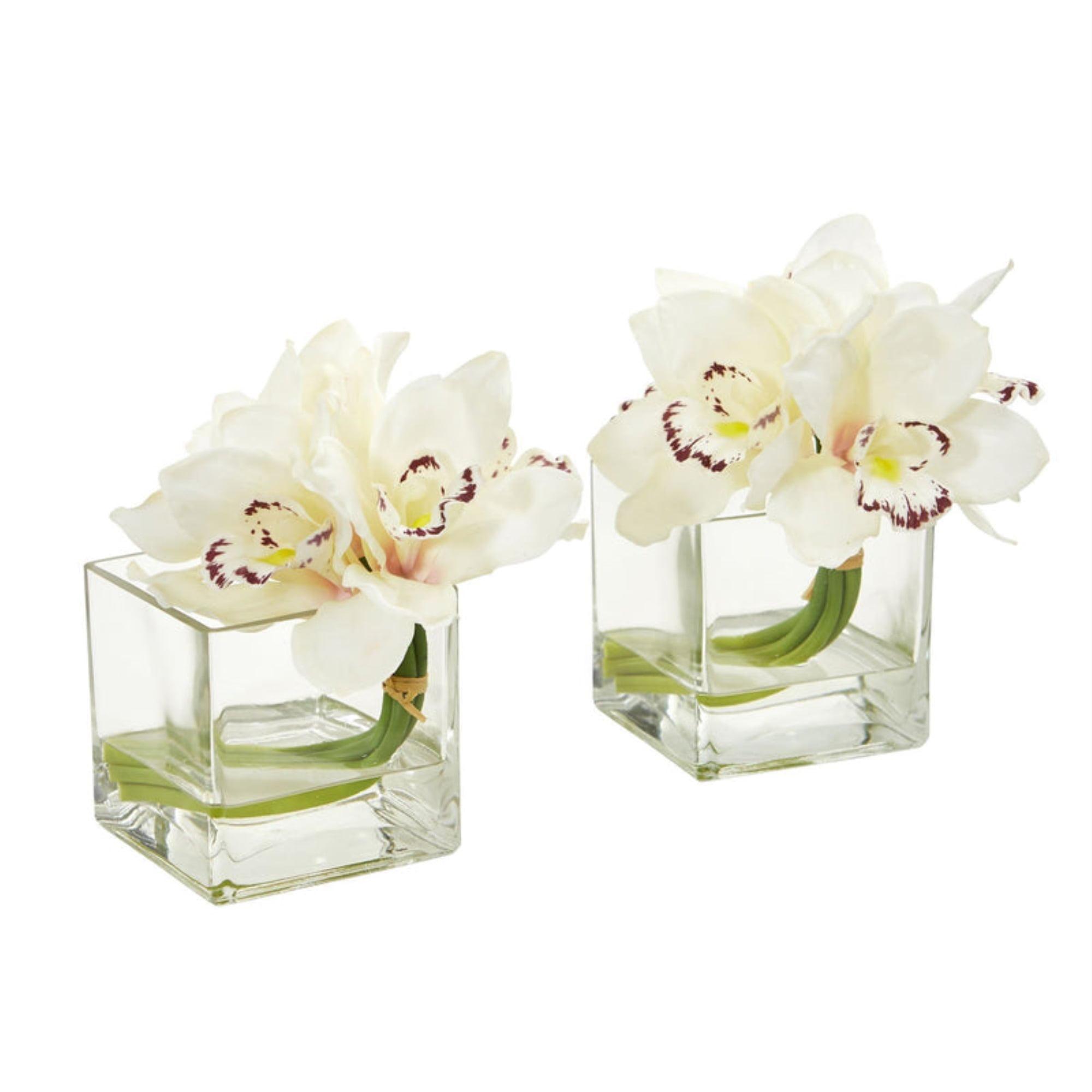 Lush Summer Orchid Duo in Clear Glass Vases, 13" Artificial Set