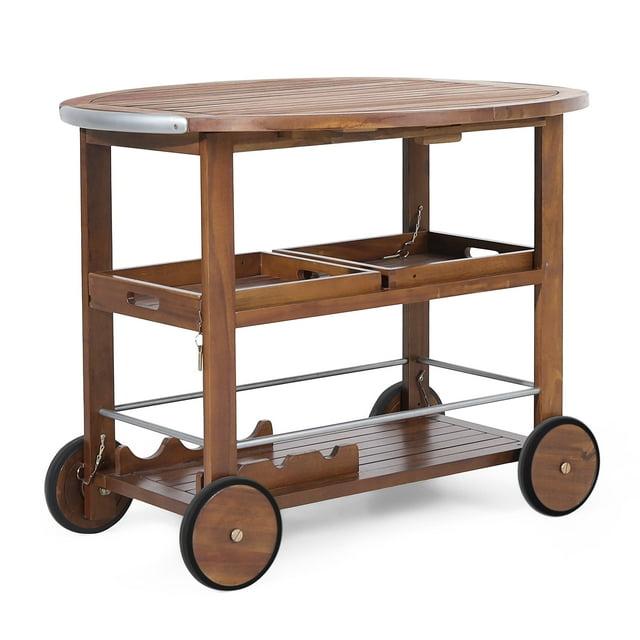 Cynthia Farmhouse Wooden Bar Cart Dark Oak Brown - Christopher Knight Home