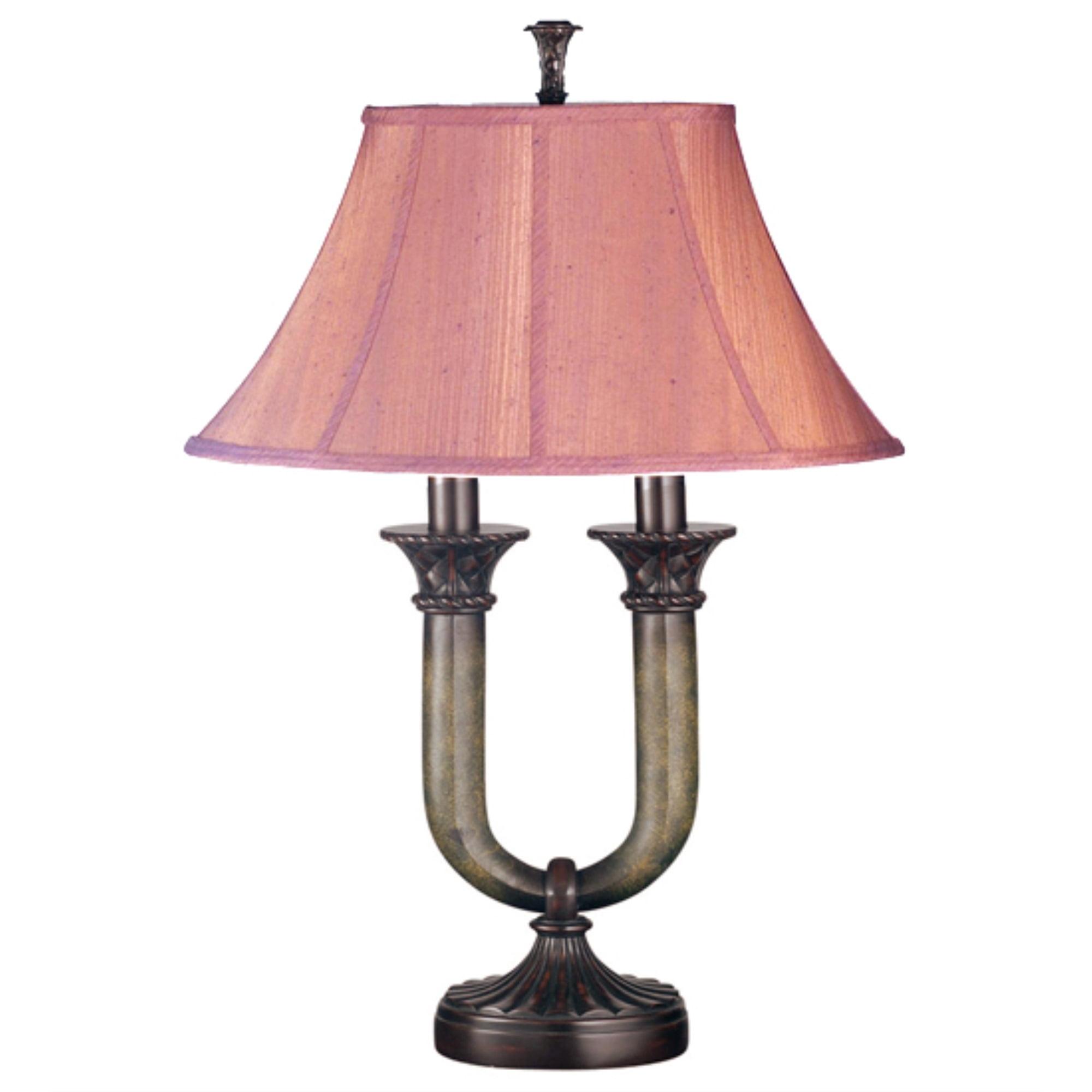 Cypress Bronze Twin Column 2-Light Table Lamp with Mahogany Shade