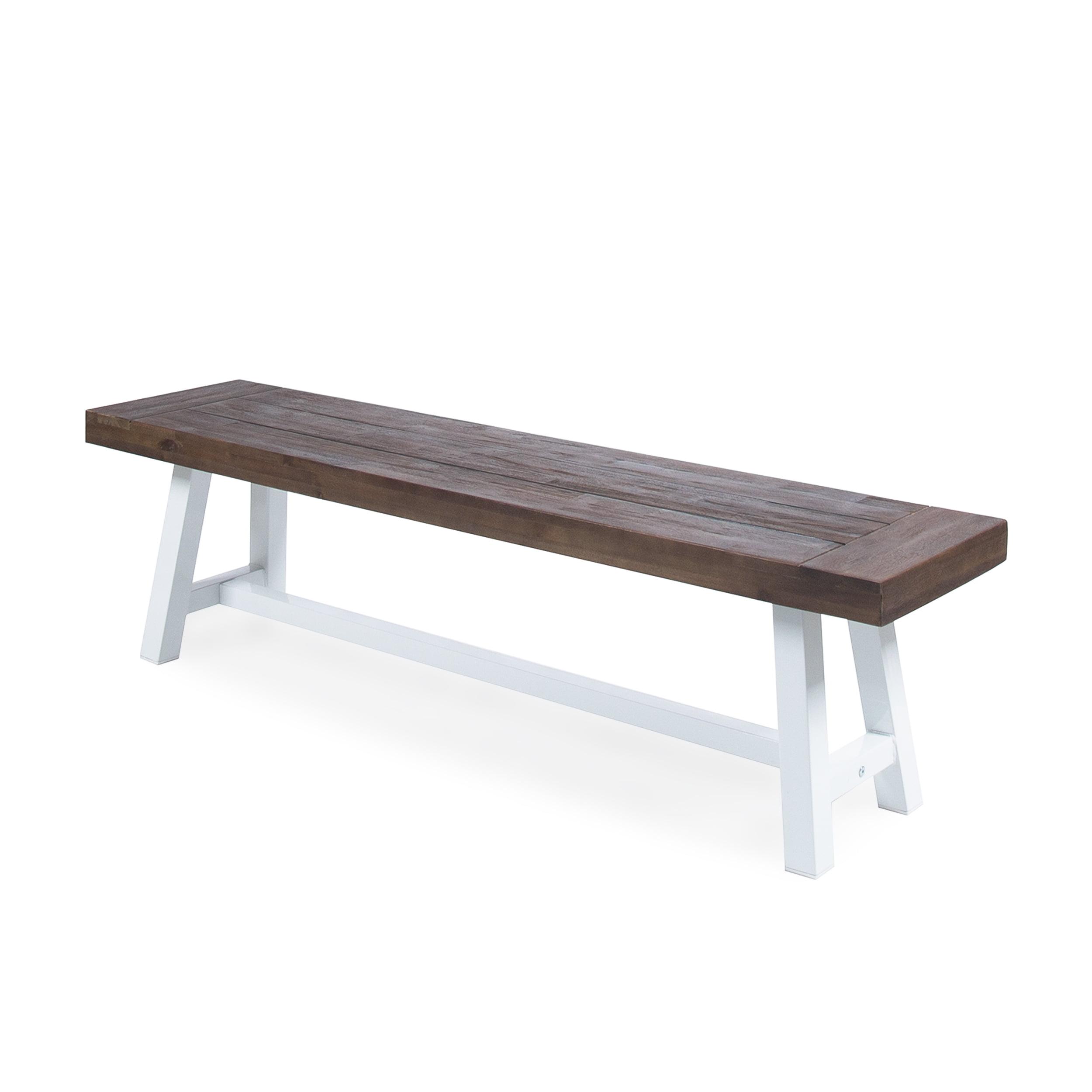 Angelina Indoor Farmhouse Acacia Wood Dining Bench with Rustic Metal Finish Frame
