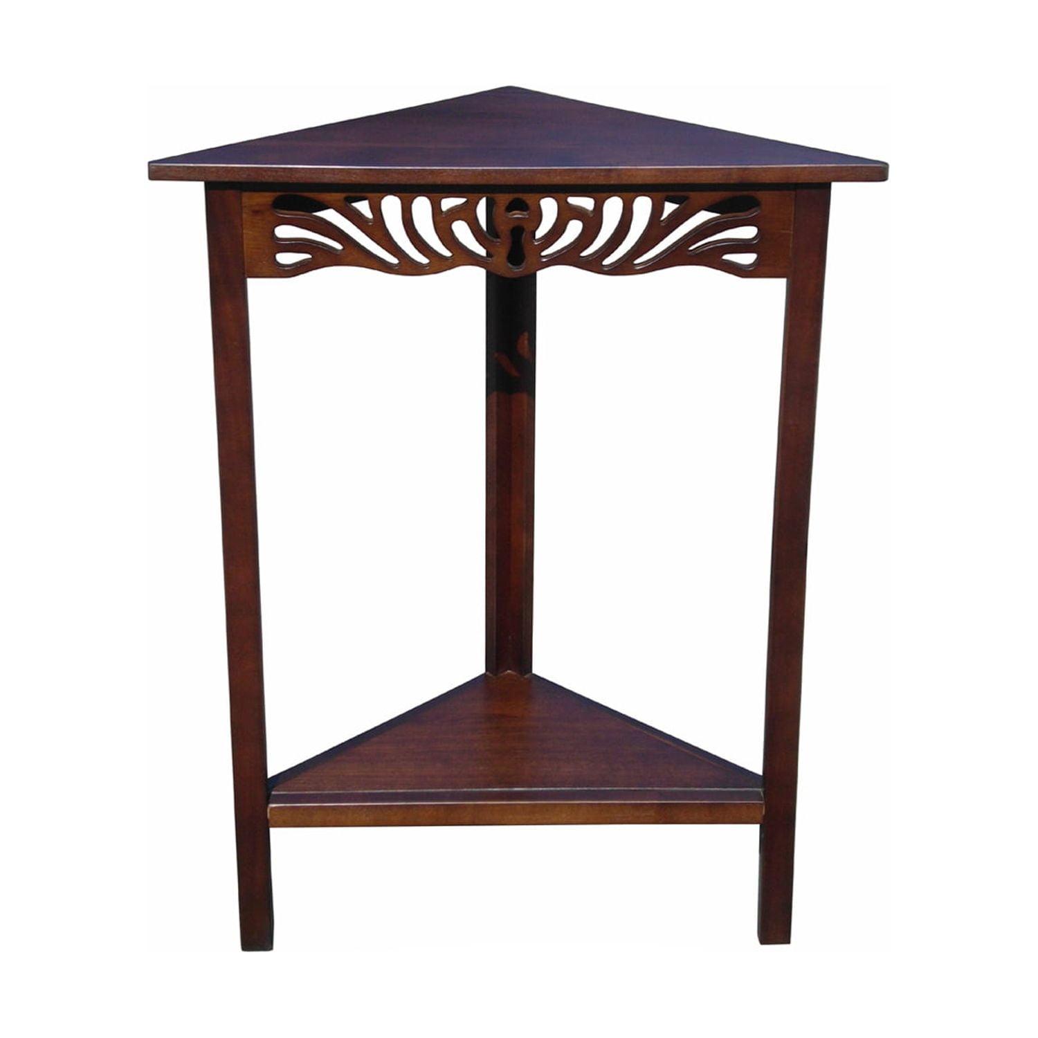 Maroon Mirrored Triangle Wood Corner Wall Table