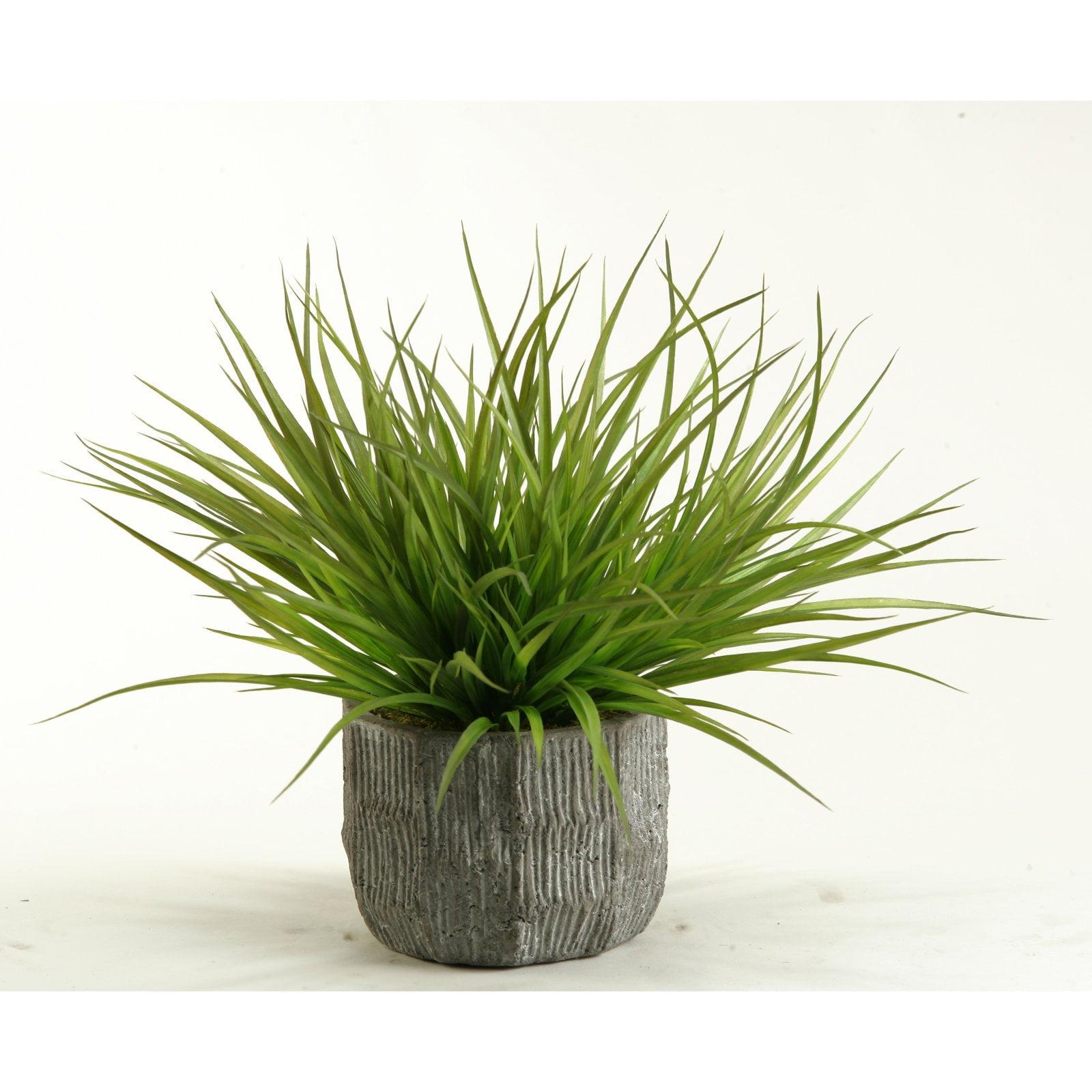 Lush Wild Grass Silk Arrangement in Textured Concrete Pot