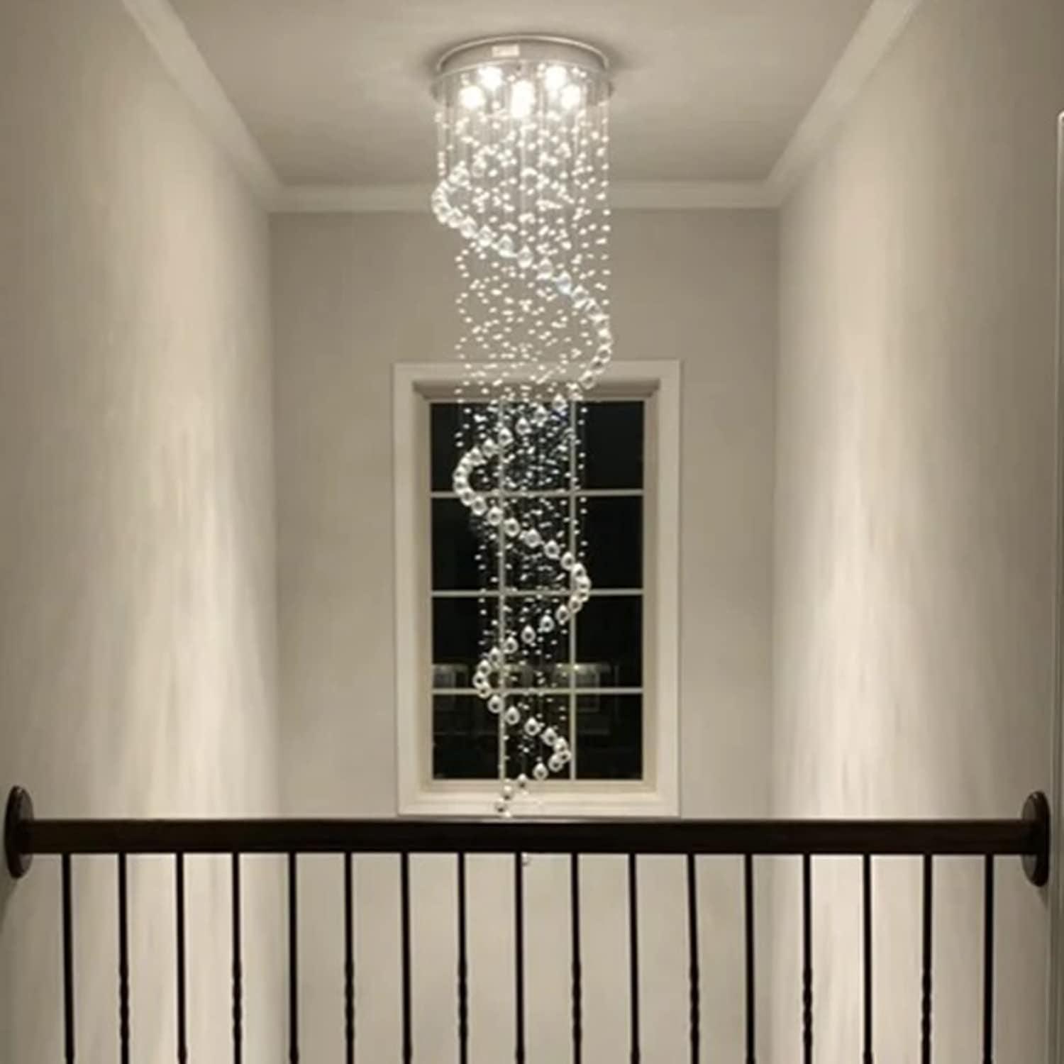 SEFINN FOUR Modern Spiral Design Crystal High Ceiling Pendant Light Chandelier for Living Room Hotel Stairs Foyer Entryway H87"