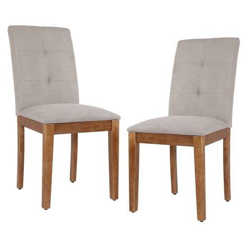 KriKac Dining Chairs Set of 2, Modern Upholstered Fabric Dining Room Chairs, Armless Kitchen Chairs with Wood Legs and Padded Seat for Living Room, Bedroom, Kitchen (Grey)