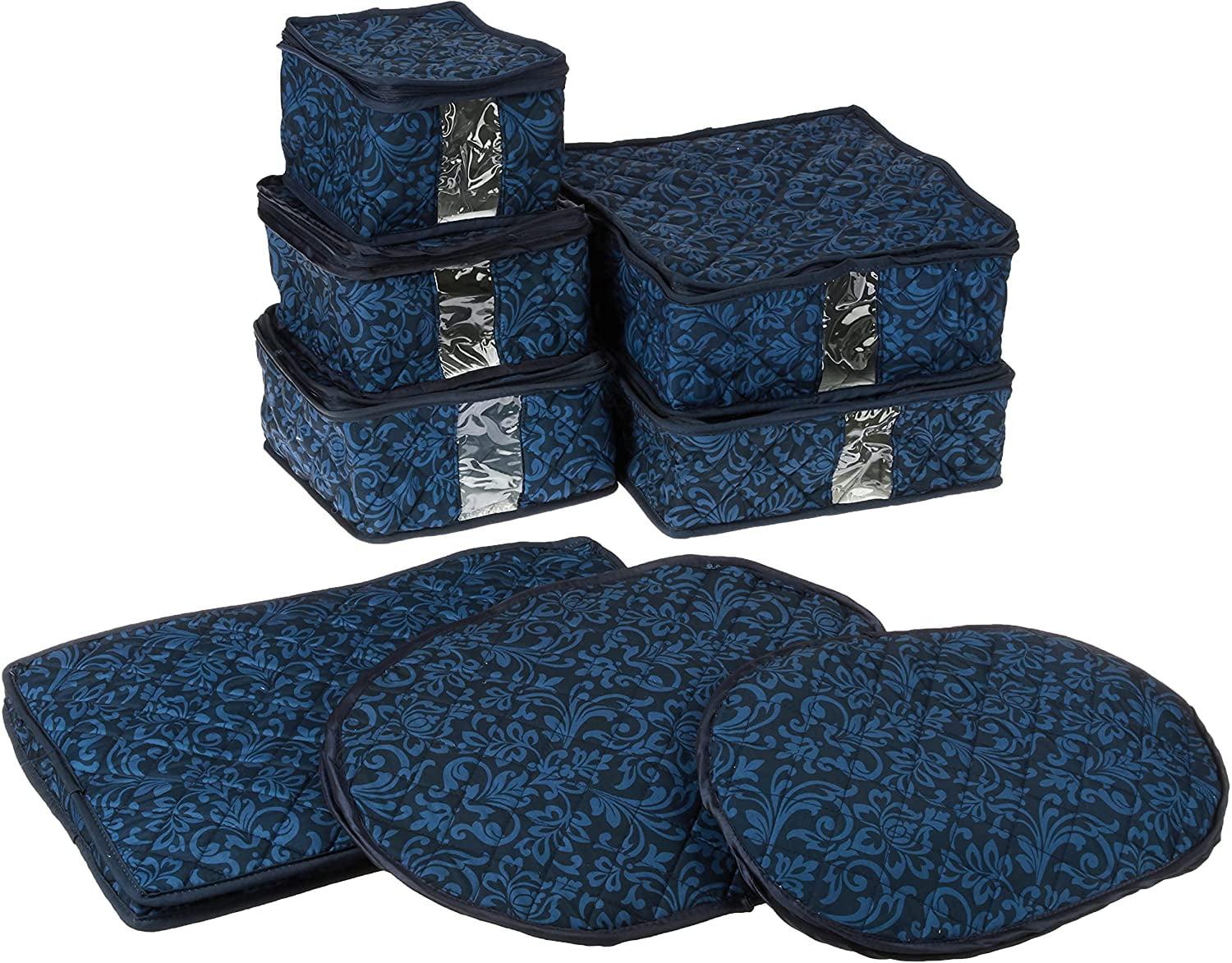 Navy Quilted Microfiber 8-Piece China Storage Set