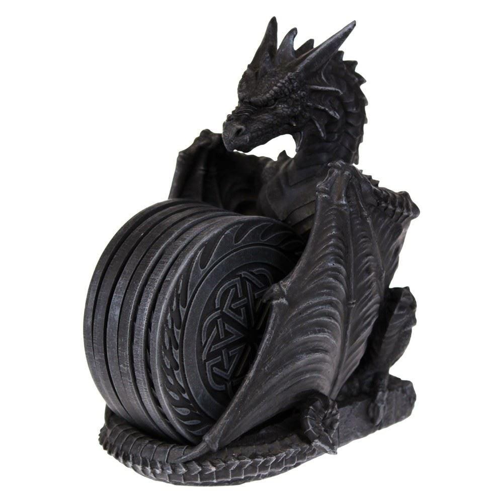 Dark Dragon Stone Table Coaster Set with Intricate Design