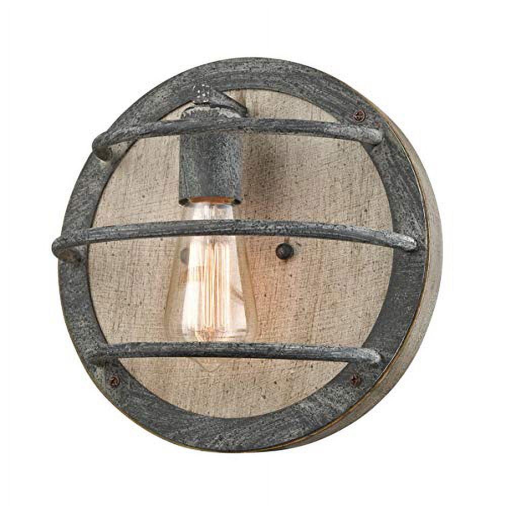 10" Rustic Weathered Wood and Metal Round Wall Sconce