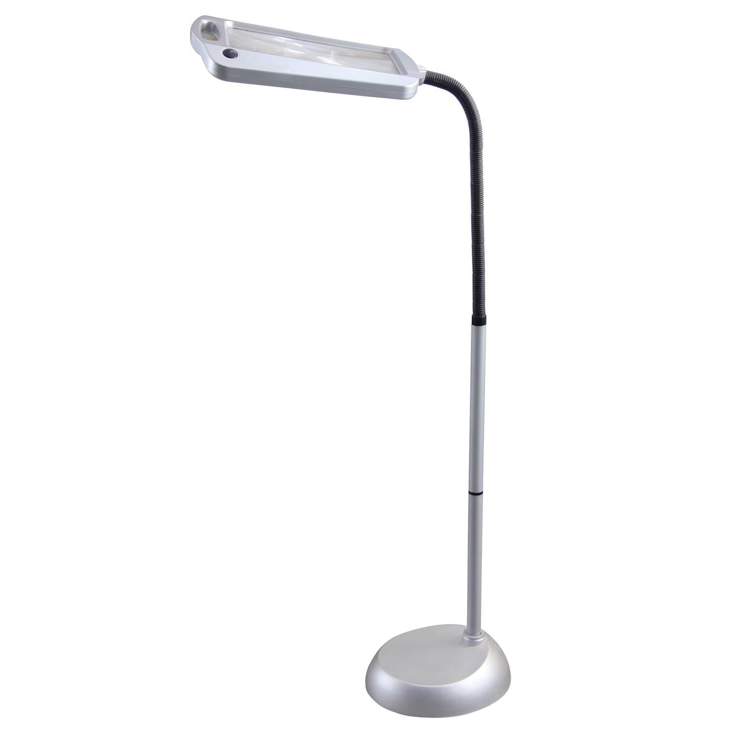 Silver Adjustable LED Floor Lamp with Magnifying Glass