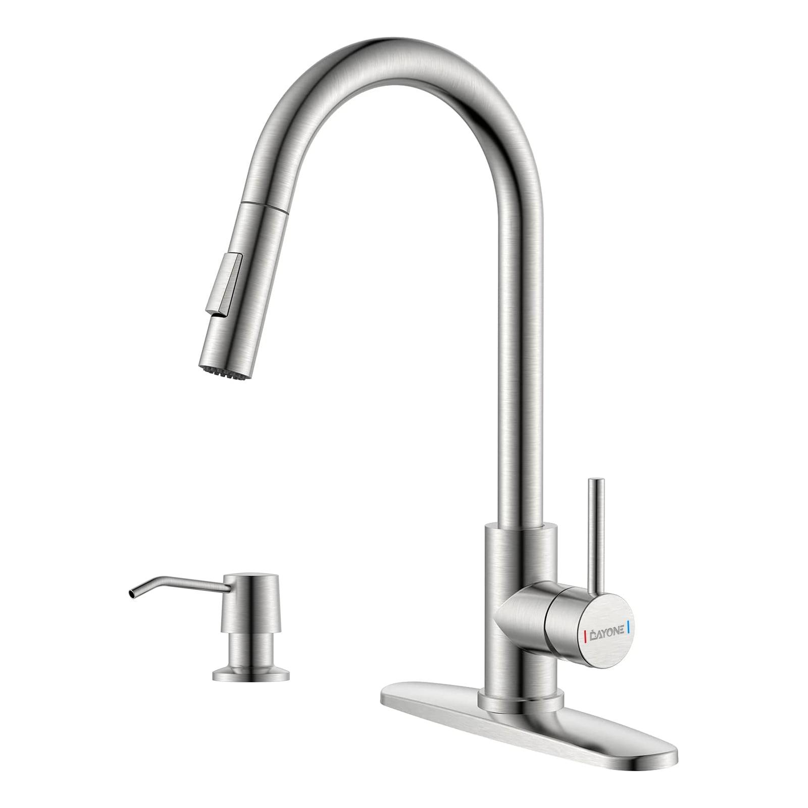 Kitchen Faucet With Pull Down Sprayer Brushed Nickel, Single-Handle High Arc Swan-Neck