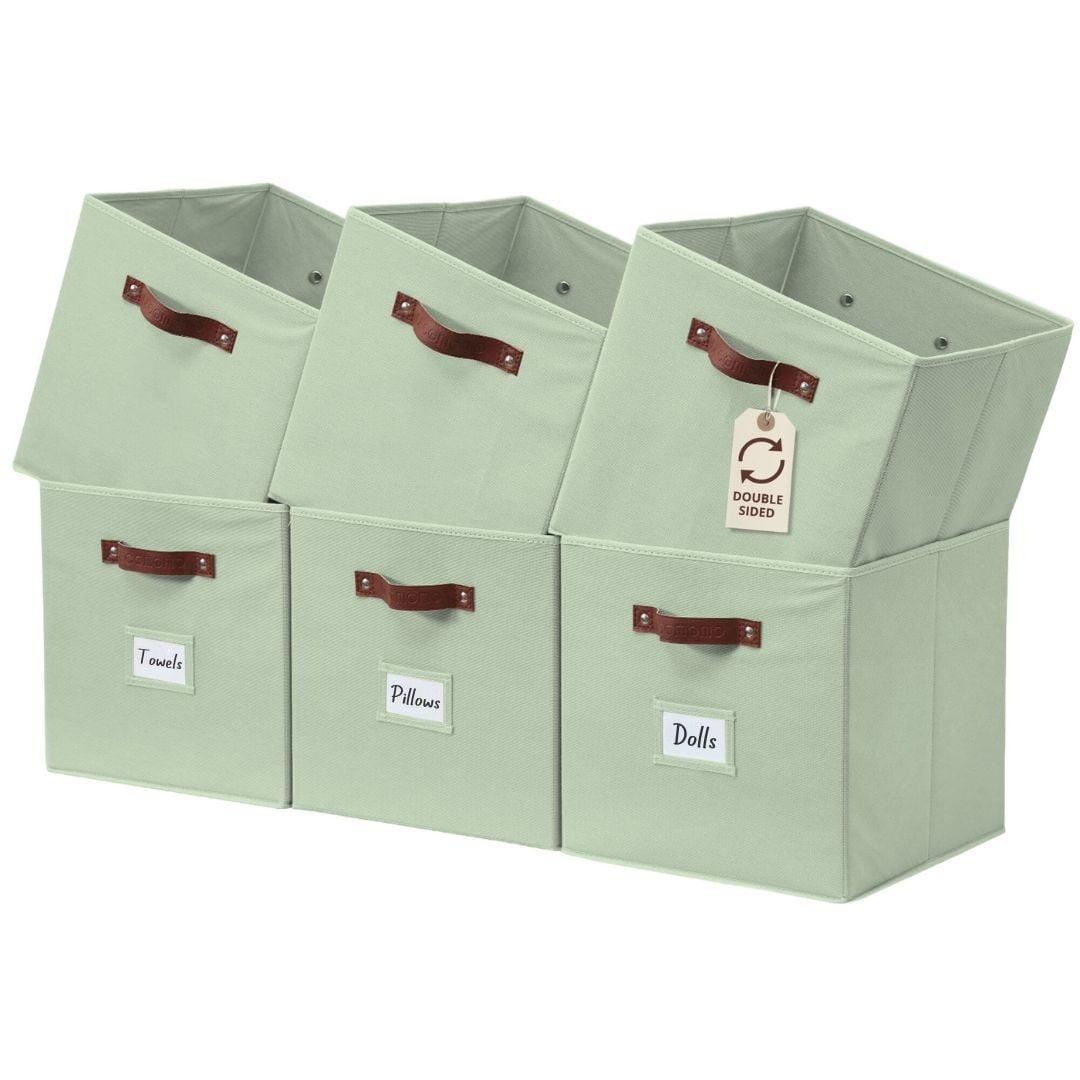 Sage Green Fabric Collapsible Storage Cubes with Handles, Set of 6