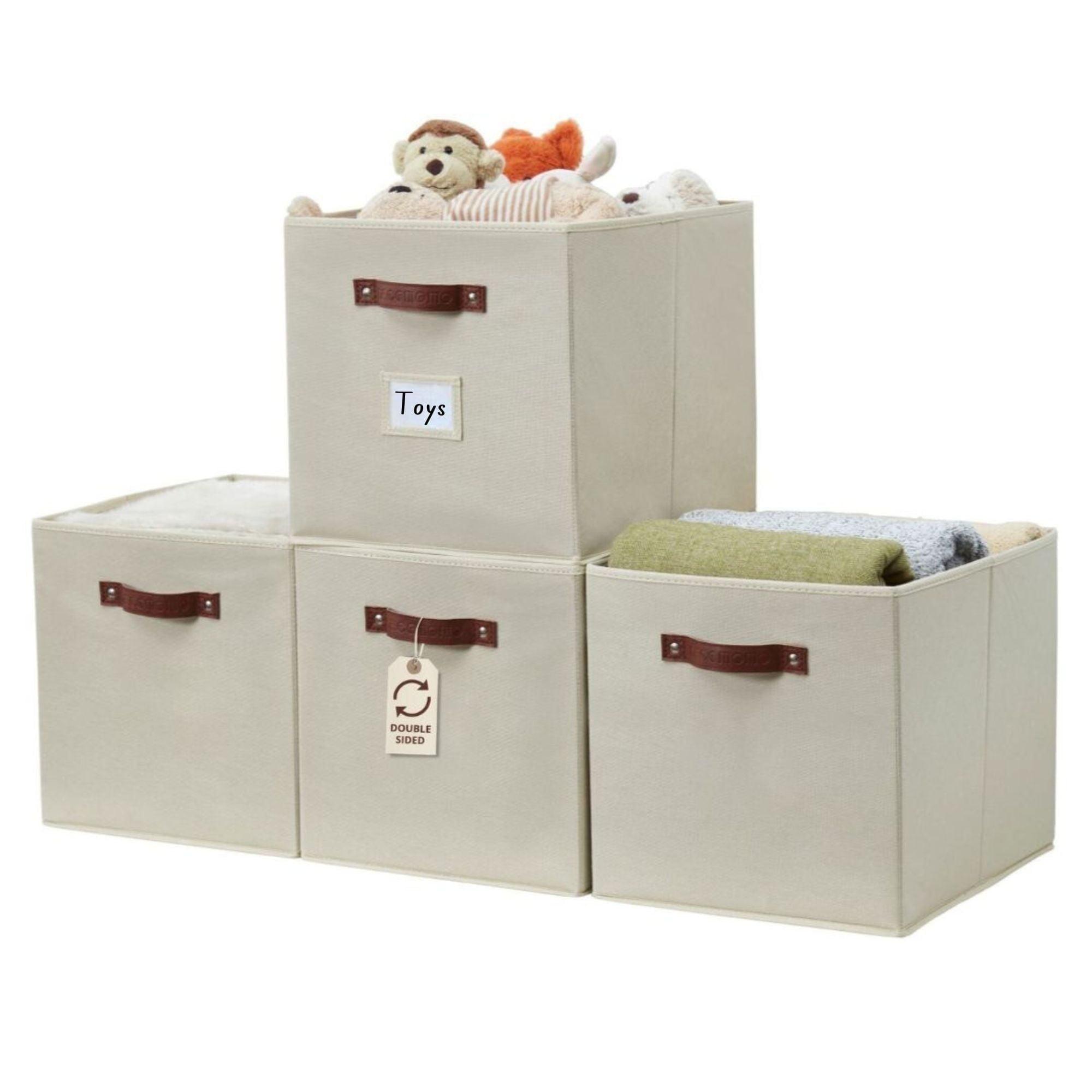 DECOMOMO Large Cube Storage Bin, Fabric Storage Bin, Organizing Cubes (Beige, Set of 4)