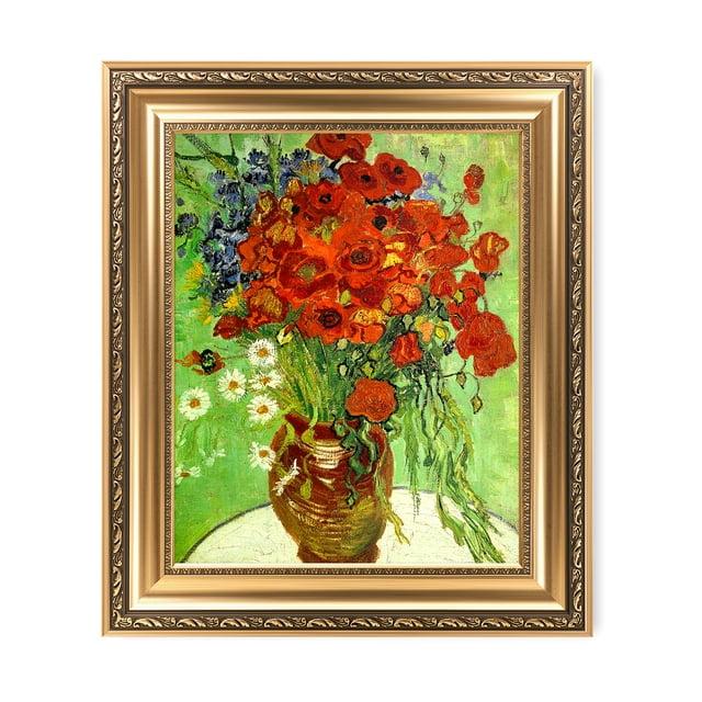 DECORARTS - Red Poppies and Daisies, Vincent Van Gogh Art Reproduction. Giclee Prints Match with Golden Framed for Wall Decor. Picture Size: 20x16 in, Framed Size: 26x22 in