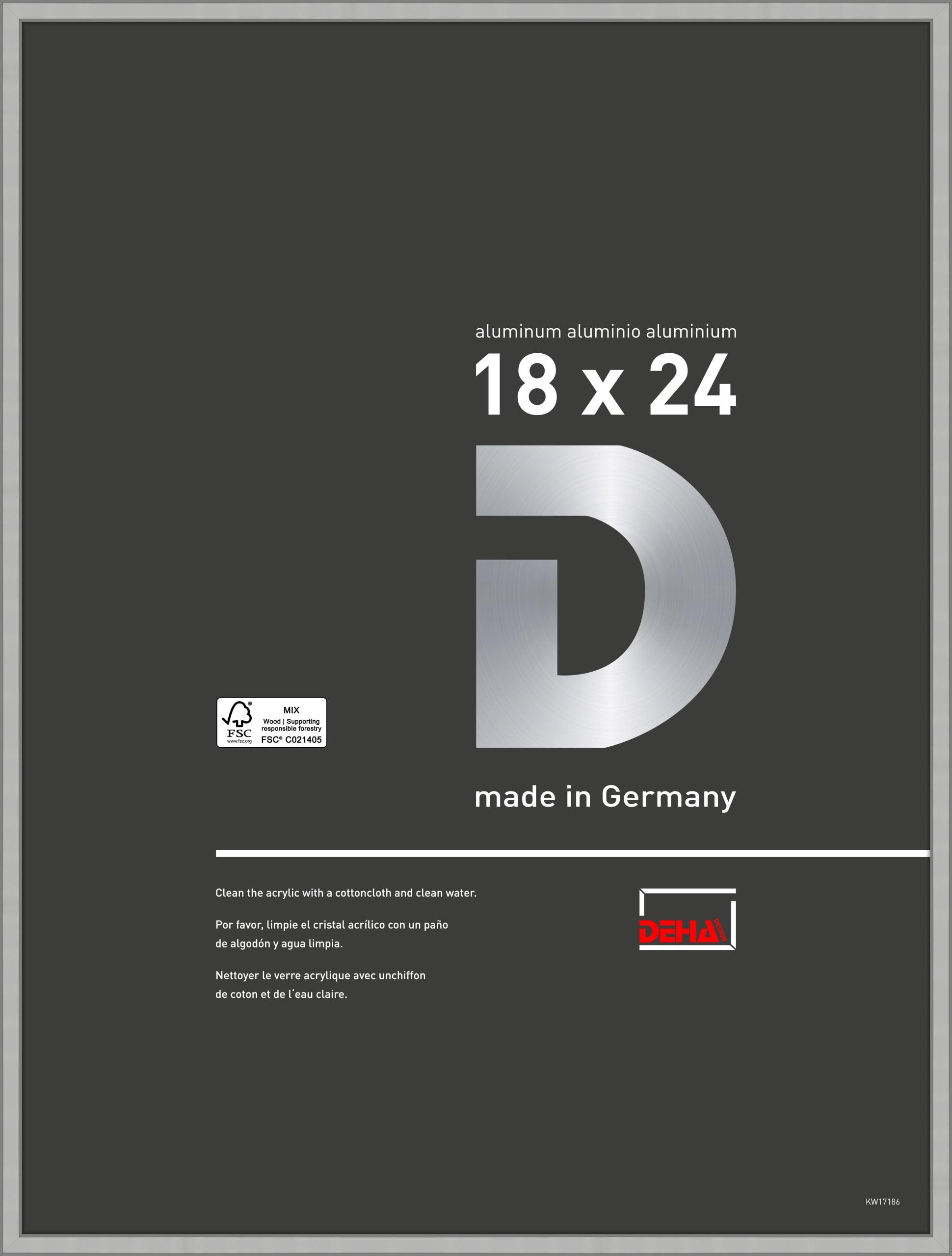 DEHA Design 18x24 Picture Frame Boston Frosted Silver Aluminum Metal with Shatter Resistant Acrylic Glass Horizontal & Vertical Format for Wall.