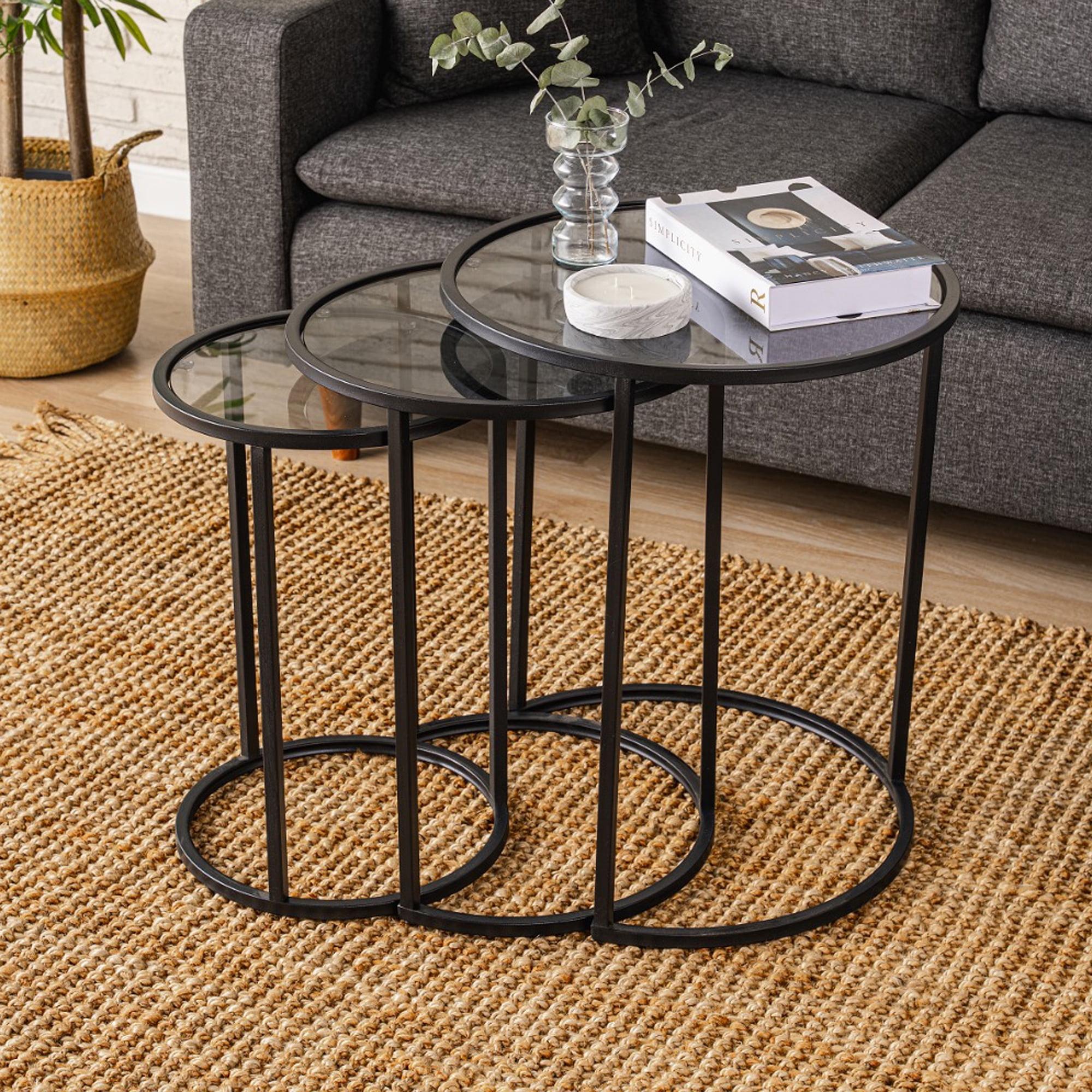 Ivy Bronx Alya Nesting Table Set of 3 Pcs Tempered Smoke Glass