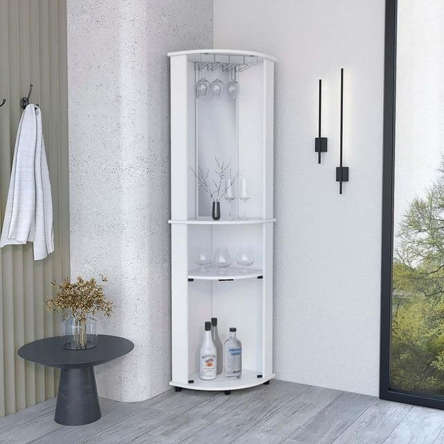 DEPOT E-SHOP Nashville Corner Bar Cabinet Unit with Wine Glass Rack and Lower Cabinet