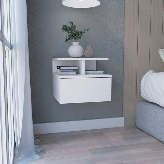 Depot E-Shop Floating Nightstand 12"H, Wall Mounted with Single Drawer and 2-Tier Shelf