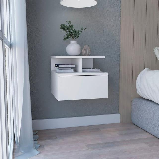 Depot E-Shop Floating Nightstand 12"H, Wall Mounted with Single Drawer and 2-Tier Shelf