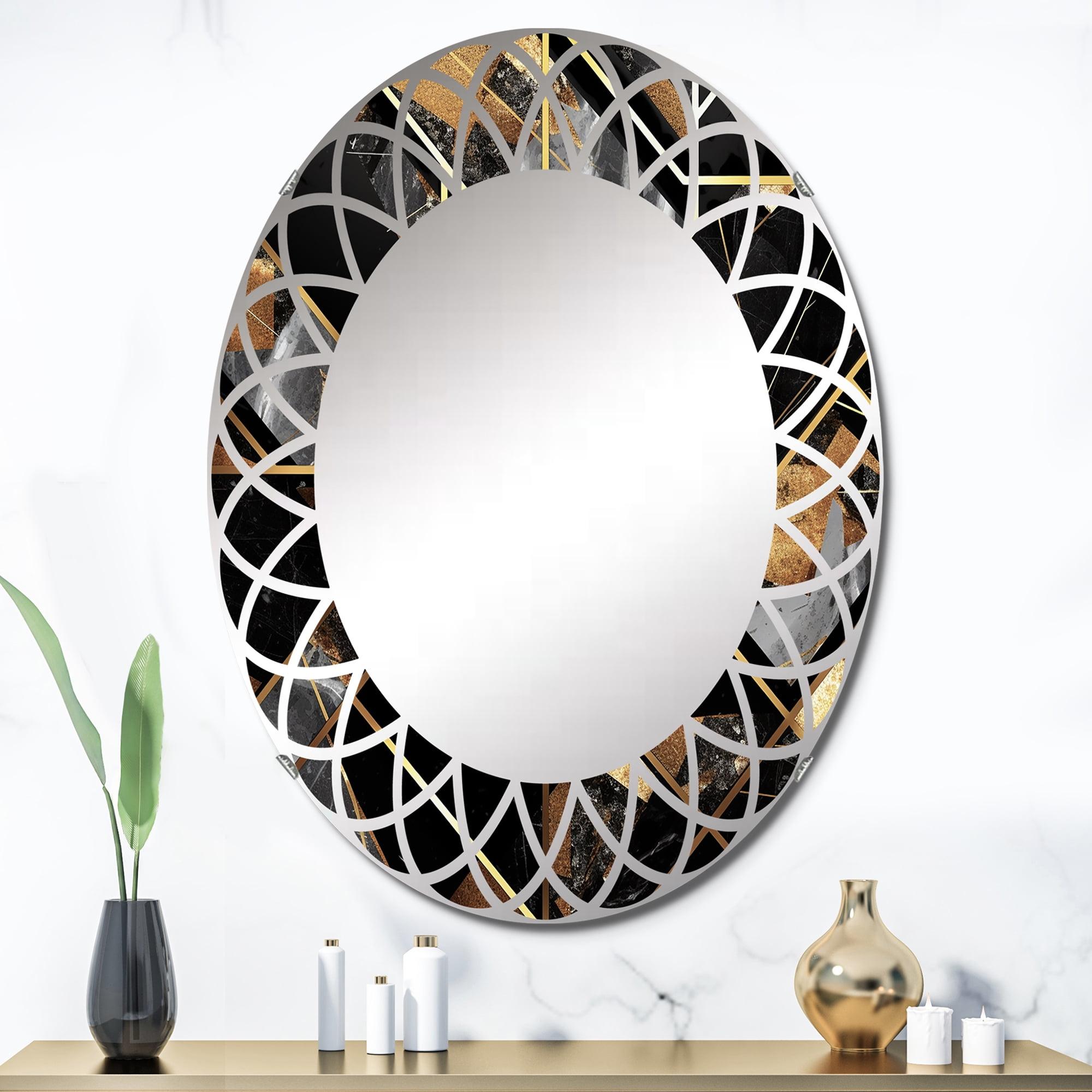 Oval Gold and Black Geometric Bathroom Wall Mirror