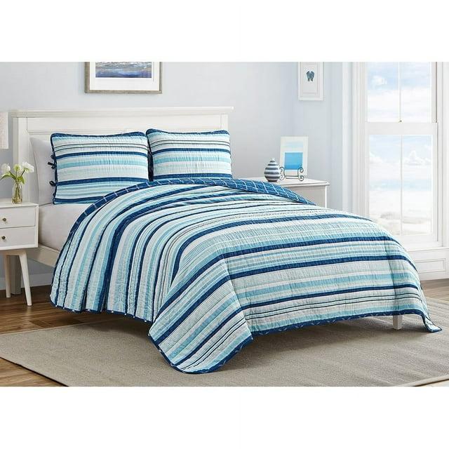 Design Studio DESIGN STUDIO Newport Stripe Navy/Blue 3-Piece Reversible Cotton Quilt Set